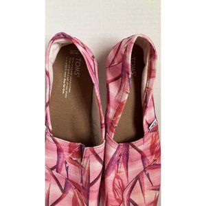 TOMS Pink & Burgundy Bamboo Pattern  womens SZ 10 slip on canvas Shoes WORN ONCE
